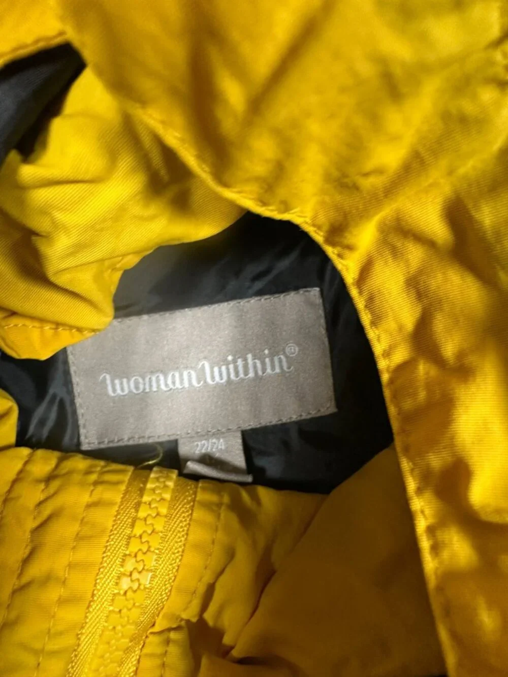 Woman Within Yellow Hooded Waterproof Jacket 22/24 Fleece Lining Nylon Blend - Picture 4 of 7